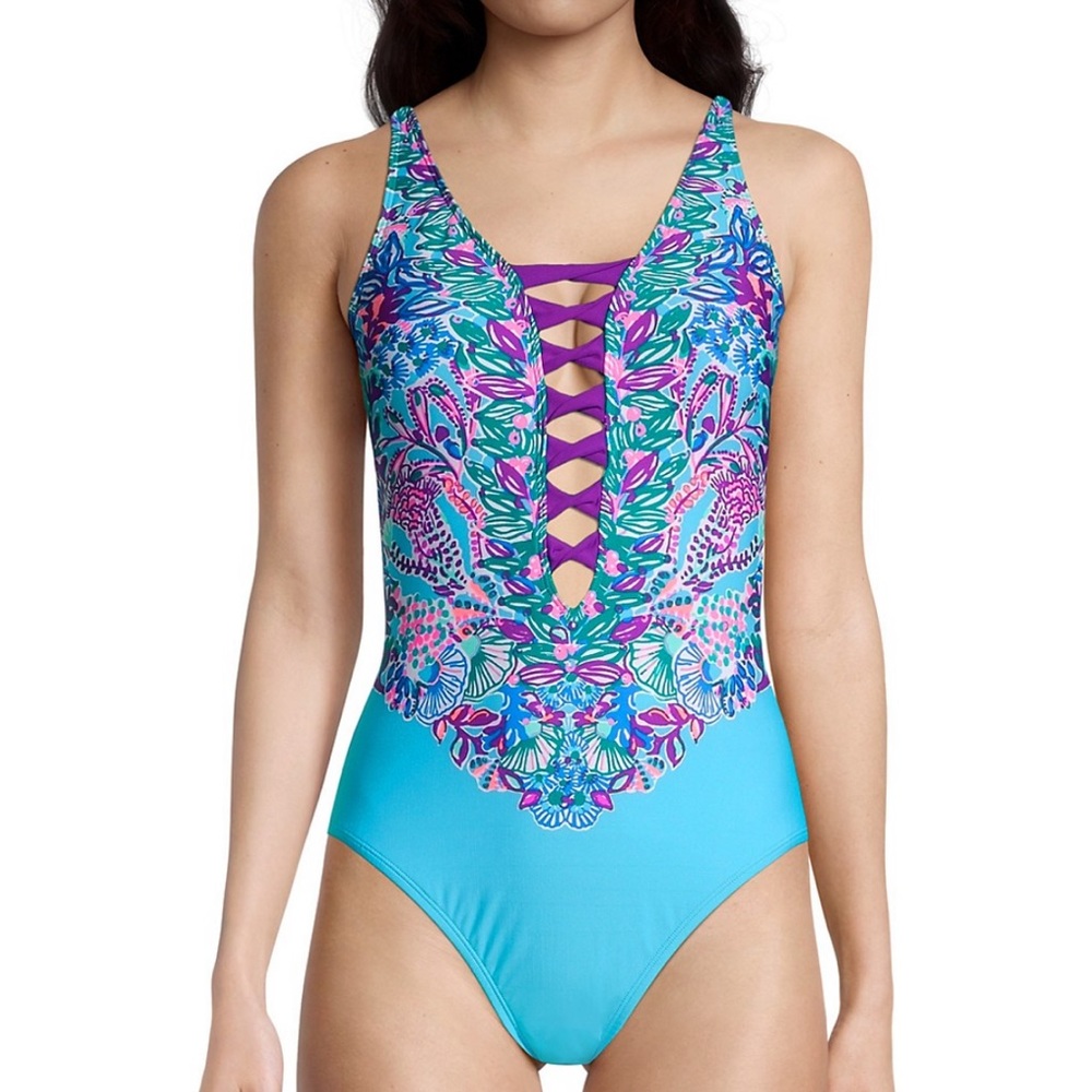 NWT Isle Twister Lattice One Piece Swim Suit  12